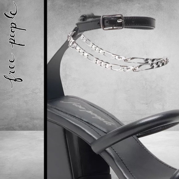 FREE PEOPLE Parker Chain Leather Block Heel Chain-Wrap Ankle Sandals/Heels NWT - Picture 5 of 16